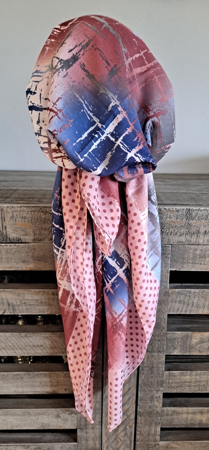 Light pink/colorful Turkish Tichel w/band sewn in