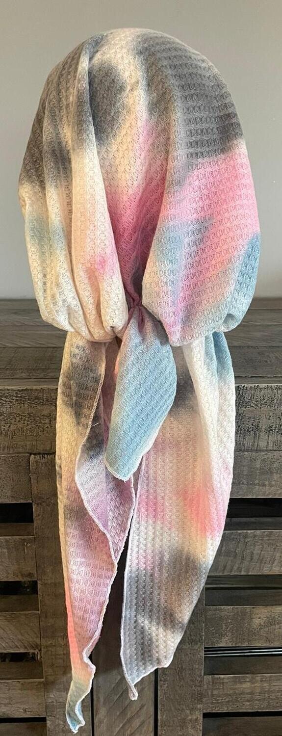 Gray/pink n' more waffled pretied tichel