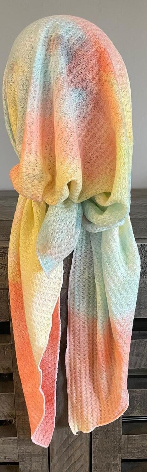 Yellow/pink n' more waffled pretied tichel