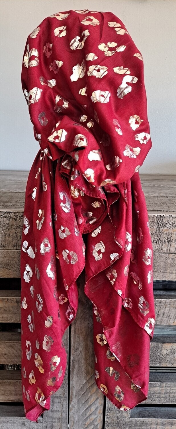 Maroon - silver leopard print pre-tied tichel 