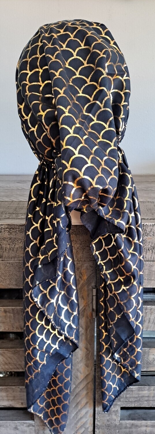 Navy - gold scales patterned pretied tichel 