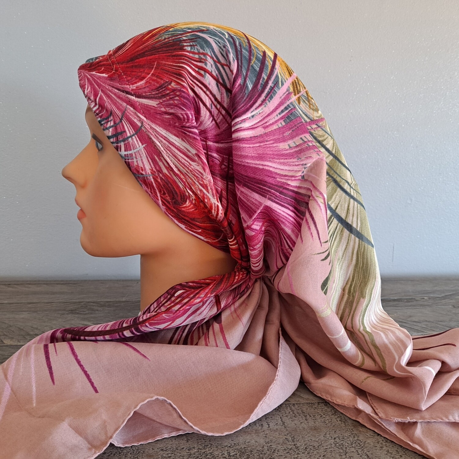 Beautiful blush long back pre-tied kerchief w/band sewn in  -Turkish thin material