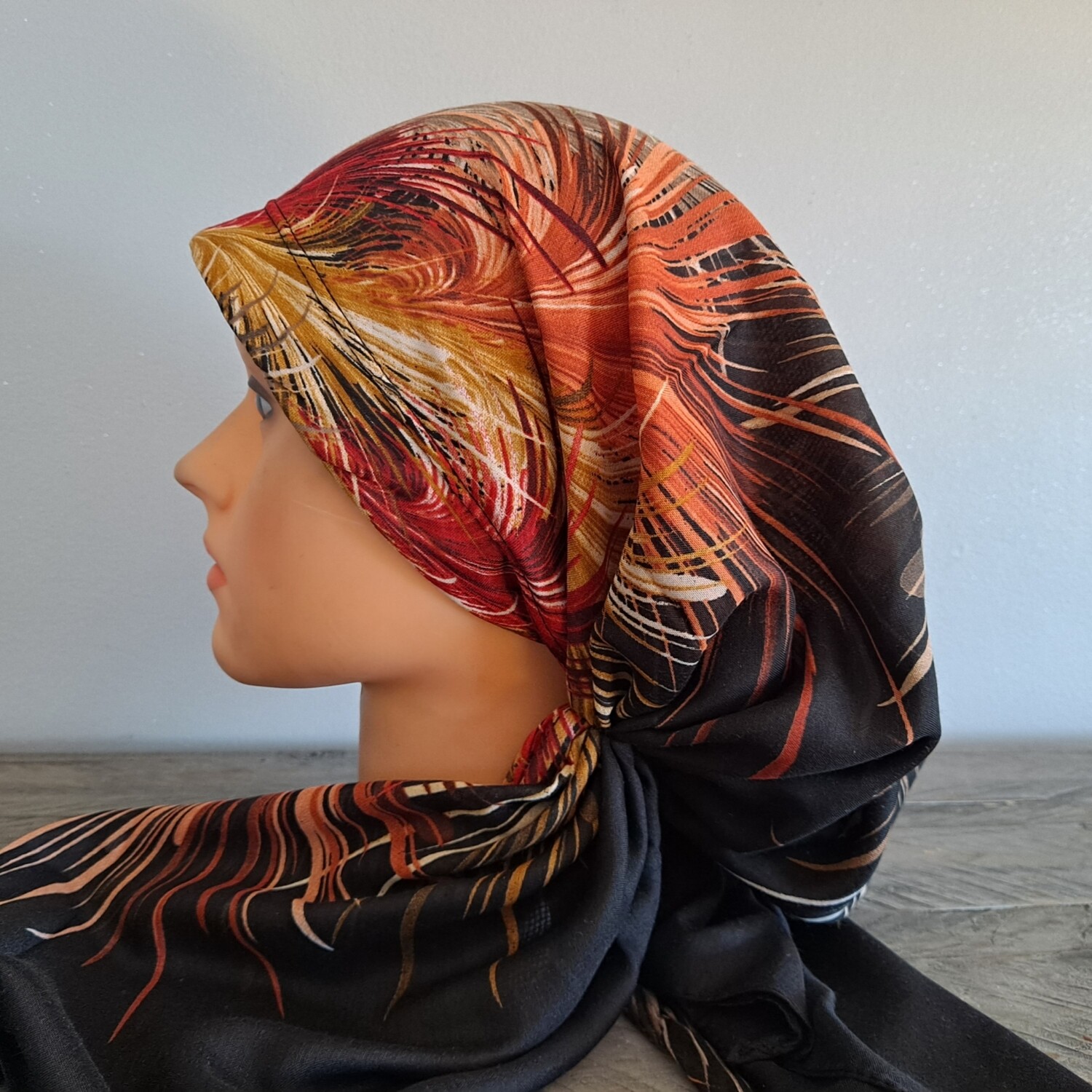 Black beautiful Turkish Tichel w/band sewn in