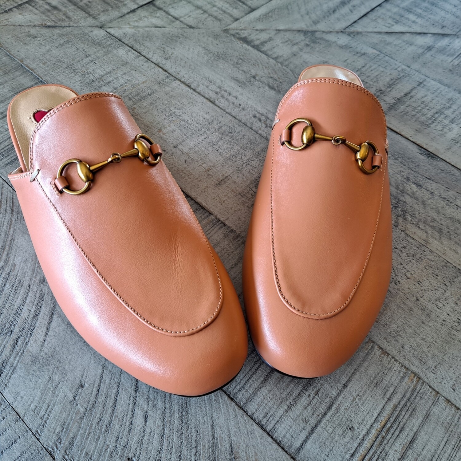 Apricot leather mules