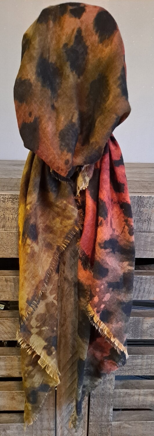 With olive multicolored  - soft fringes pretied tichel w/band sewn in (BBS)