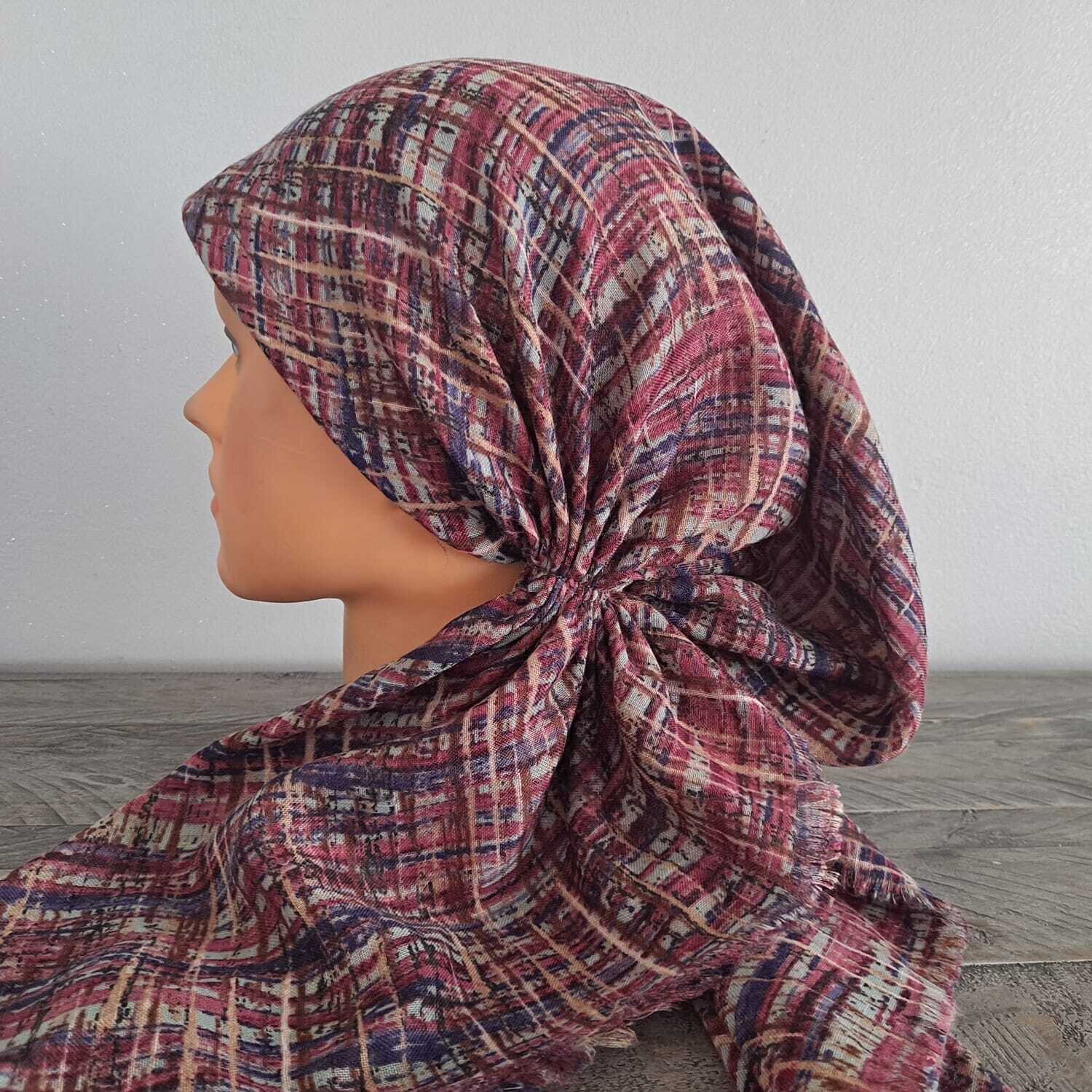 Pistachio - lines (#2) patterned  - soft fringes pretied tichel