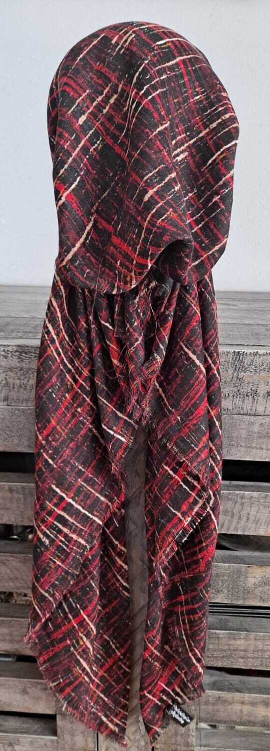 Black cherry lines patterned  - soft fringes pretied tichel