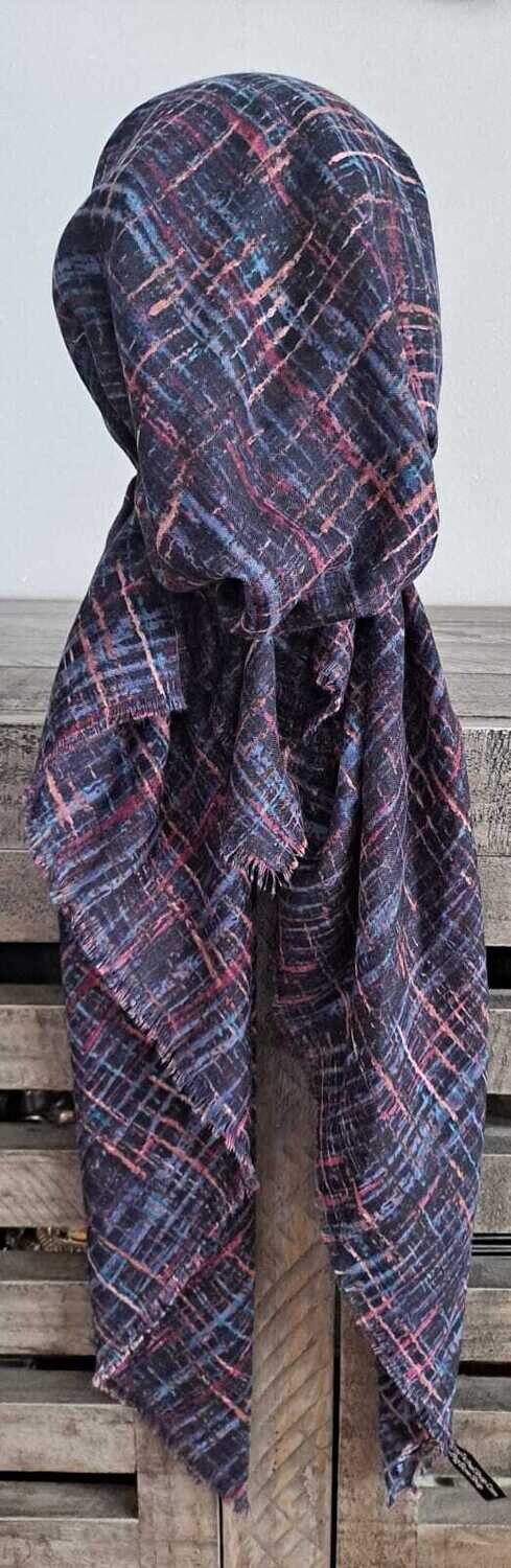 Blue pink lines patterned  - soft fringes pretied tichel