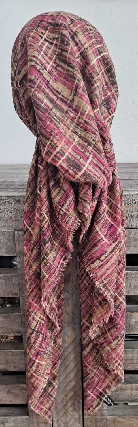 Olive - lines (#2) patterned  - soft fringes pretied tichel