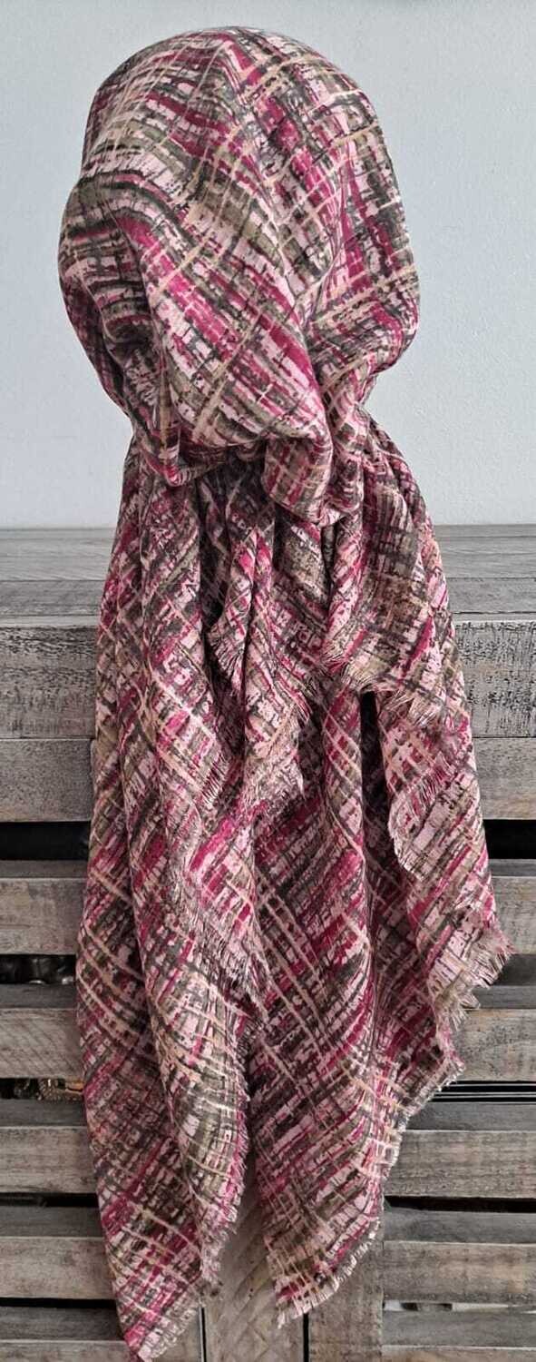 Pistachio - lines (#2) patterned  - soft fringes pretied tichel