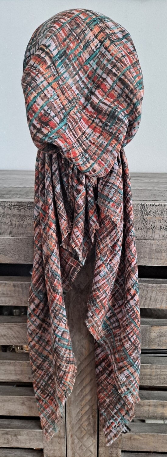 Mauve - lines (#2) patterned  - soft fringes pretied tichel