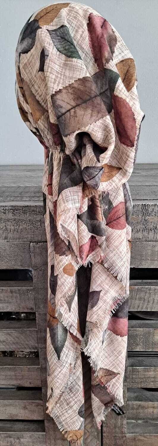 Light tan colored leaves - soft fringes pretied tichel