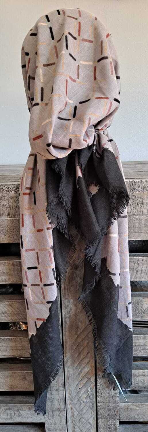 Gray/black squares  - soft fringes pretied tichel