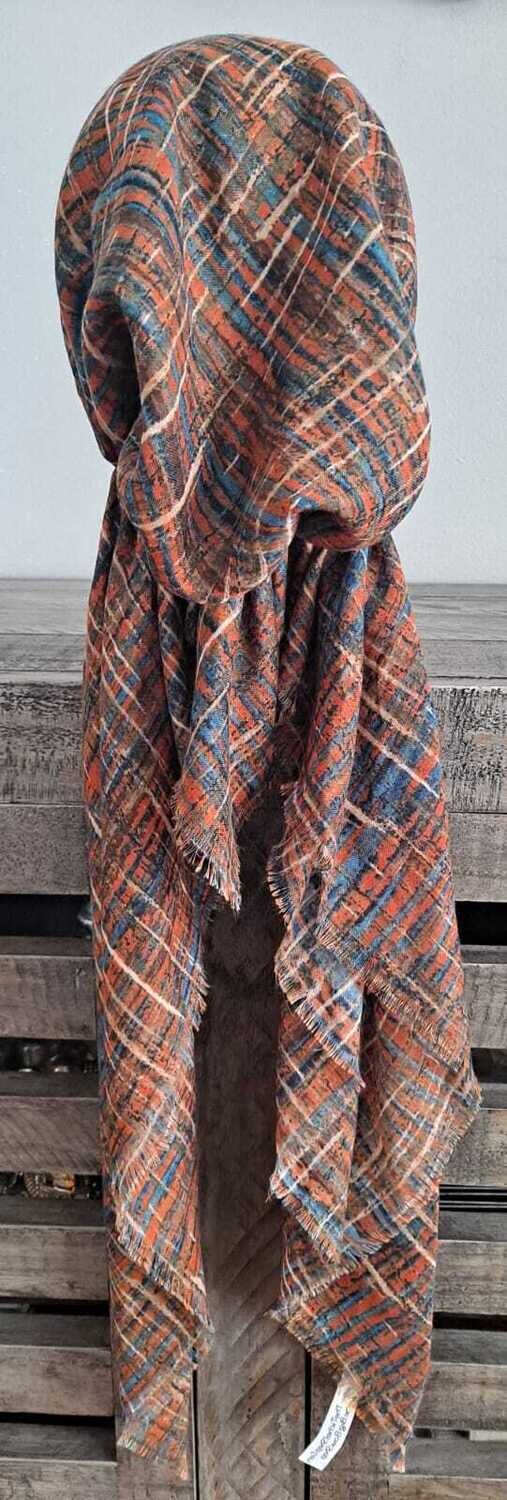 Orange - lines (#2) patterned  - soft fringes pretied tichel