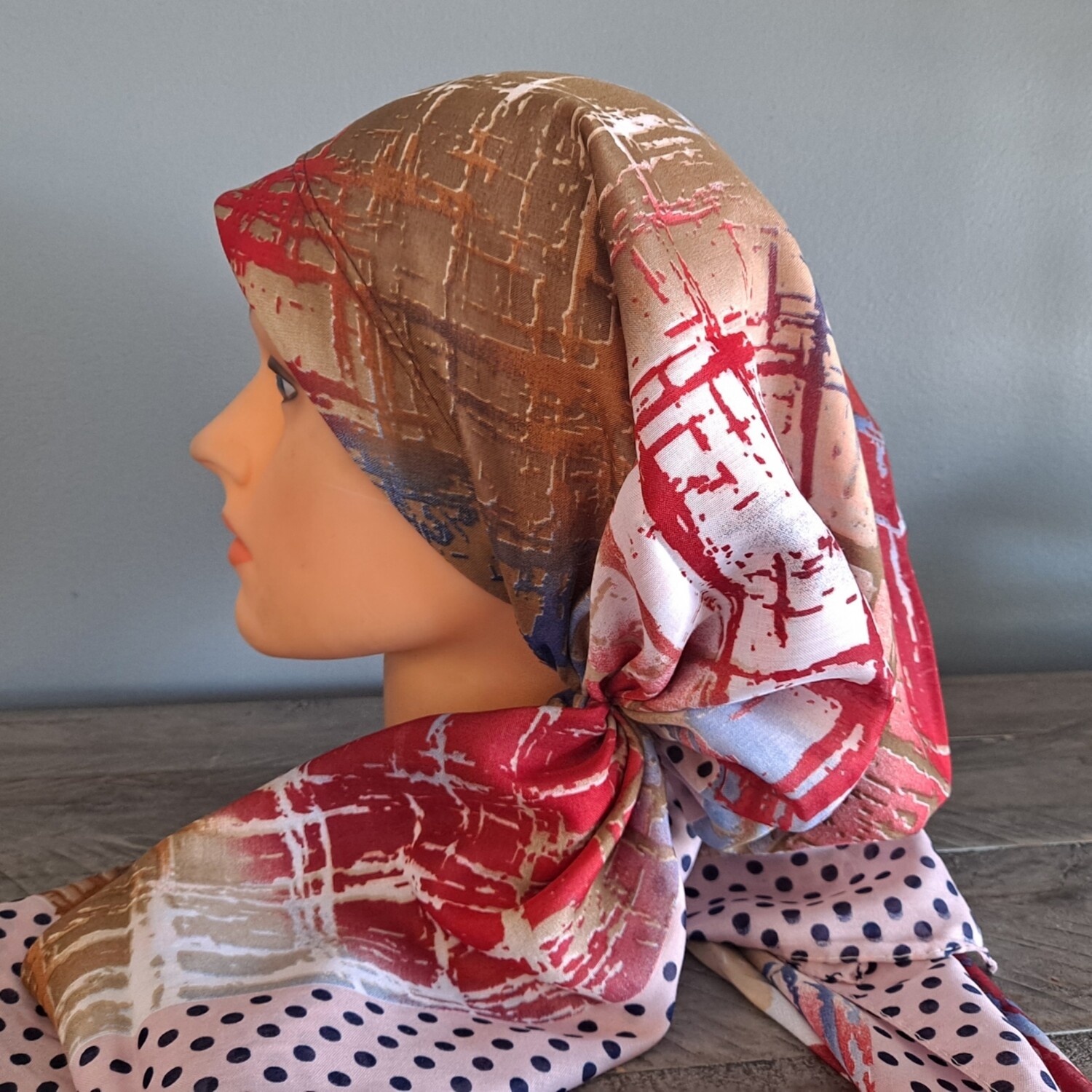 Multicolored w/pink Turkish Tichel w/band sewn in