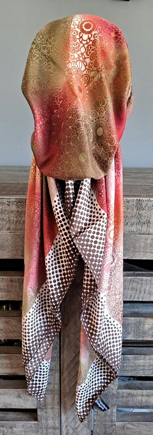 Chocolate - dotted Turkish pretied tichel w/band sewn in (BBS)