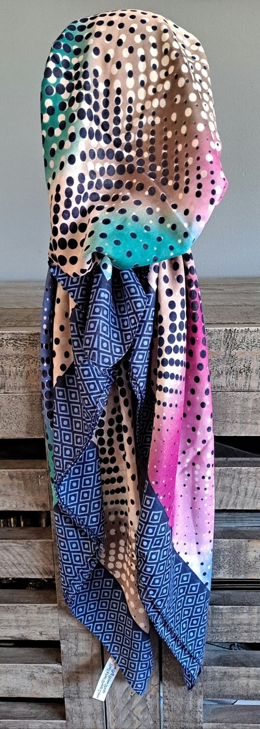 Navy/blue - multicolored Turkish pretied tichel w/band sewn in (BBS)