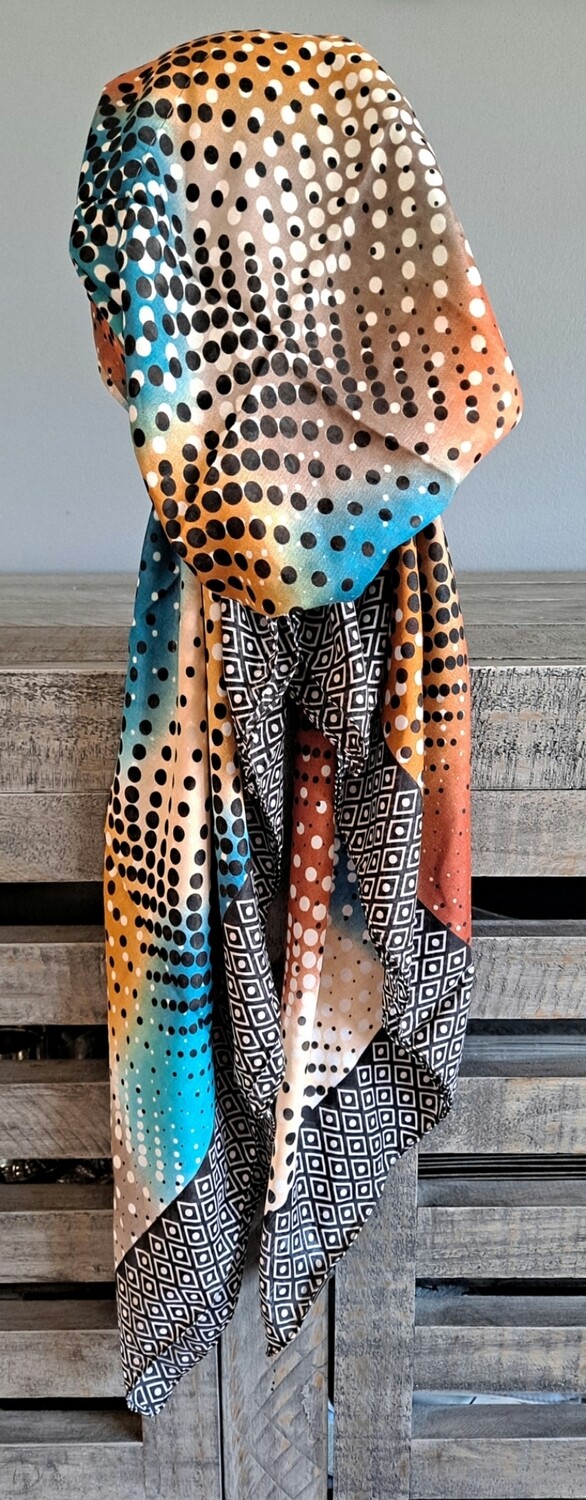 Black/tan - multicolored Turkish pretied tichel w/band sewn in (BBS)