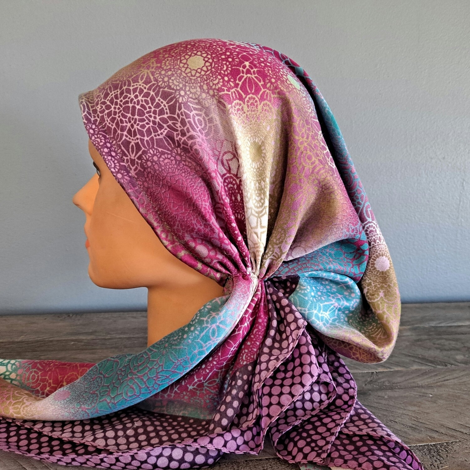 Purple - dotted Turkish pretied tichel w/band sewn in (BBS)