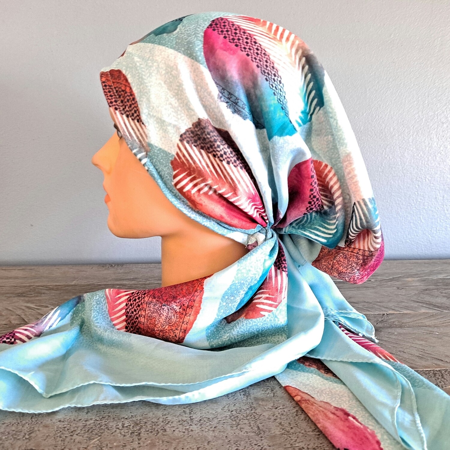 Sky blue - bright Turkish pretied tichel w/band sewn in (BBS)
