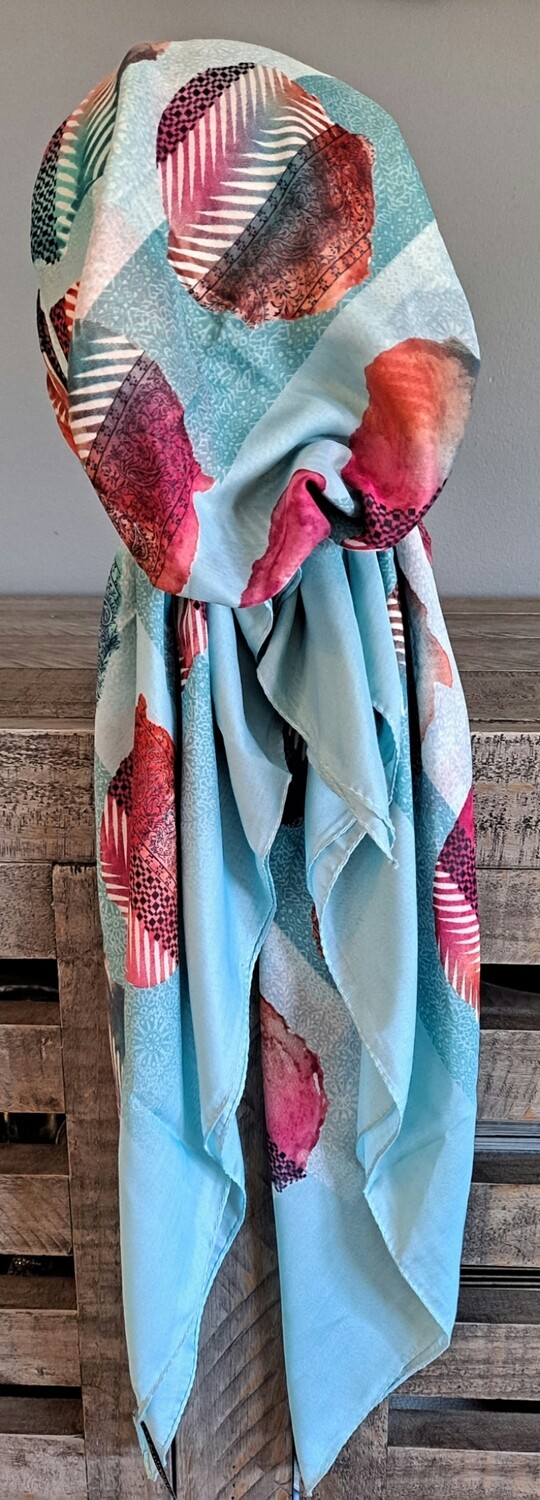 Sky blue - bright Turkish pretied tichel w/band sewn in (BBS)