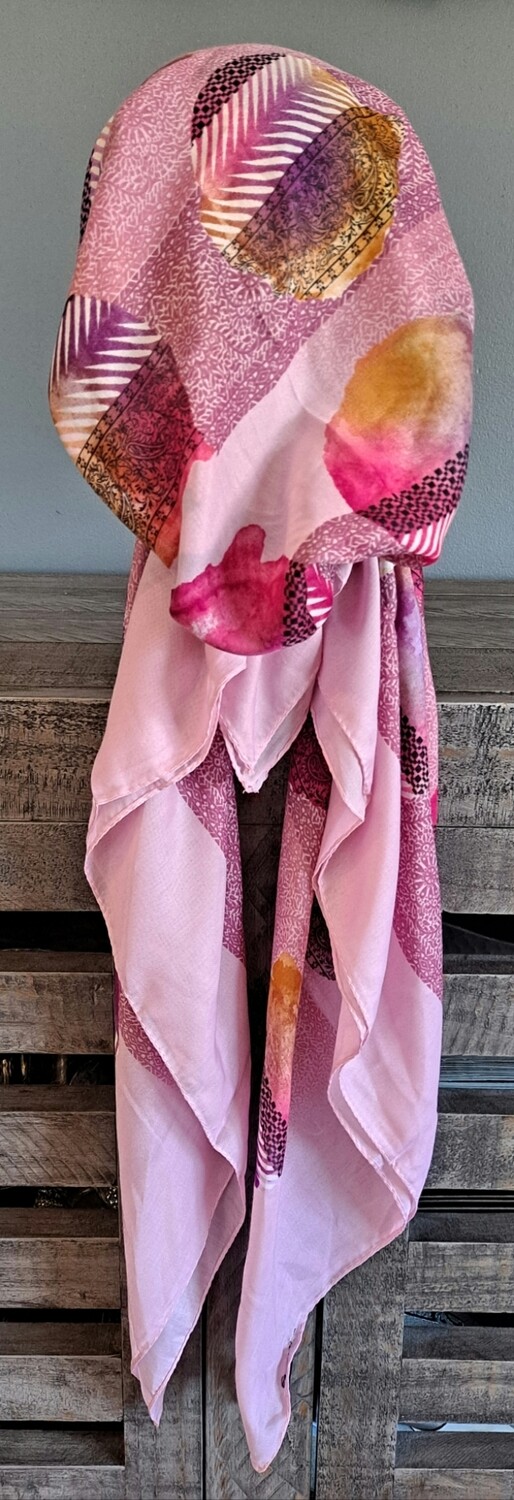 Pink - bright Turkish pretied tichel w/band sewn in (BBS)