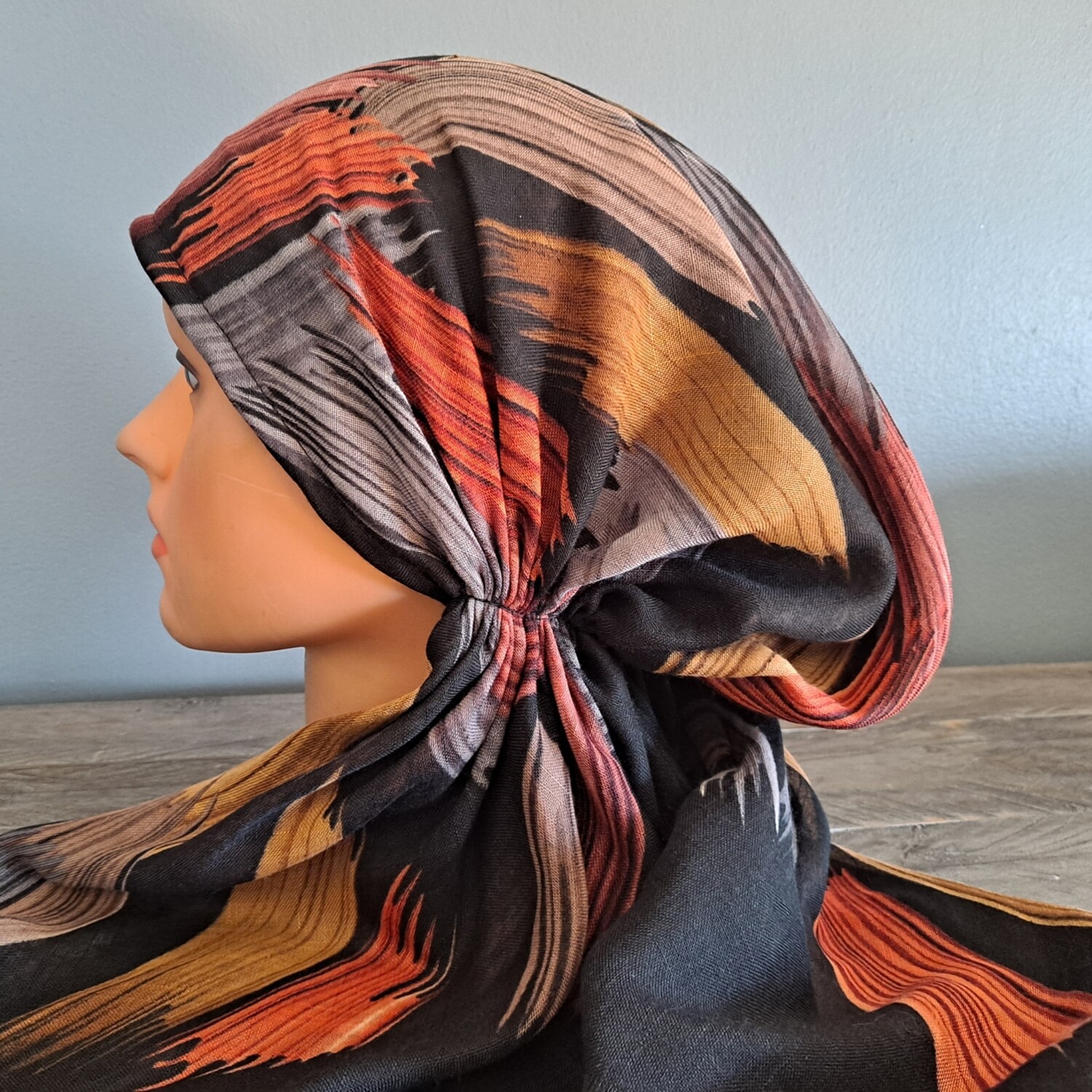 Black/orange - Falls&#39; best  - soft fringes pretied tichel