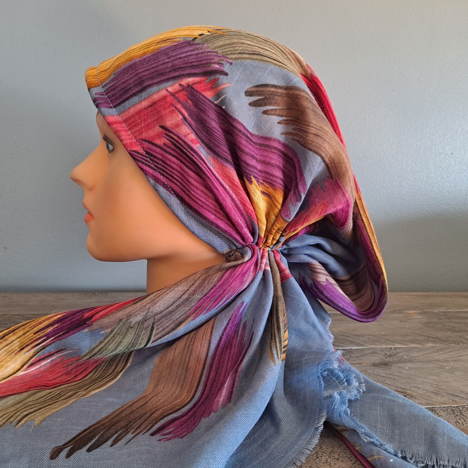Light denim - Falls&#39; best  - soft fringes pretied tichel