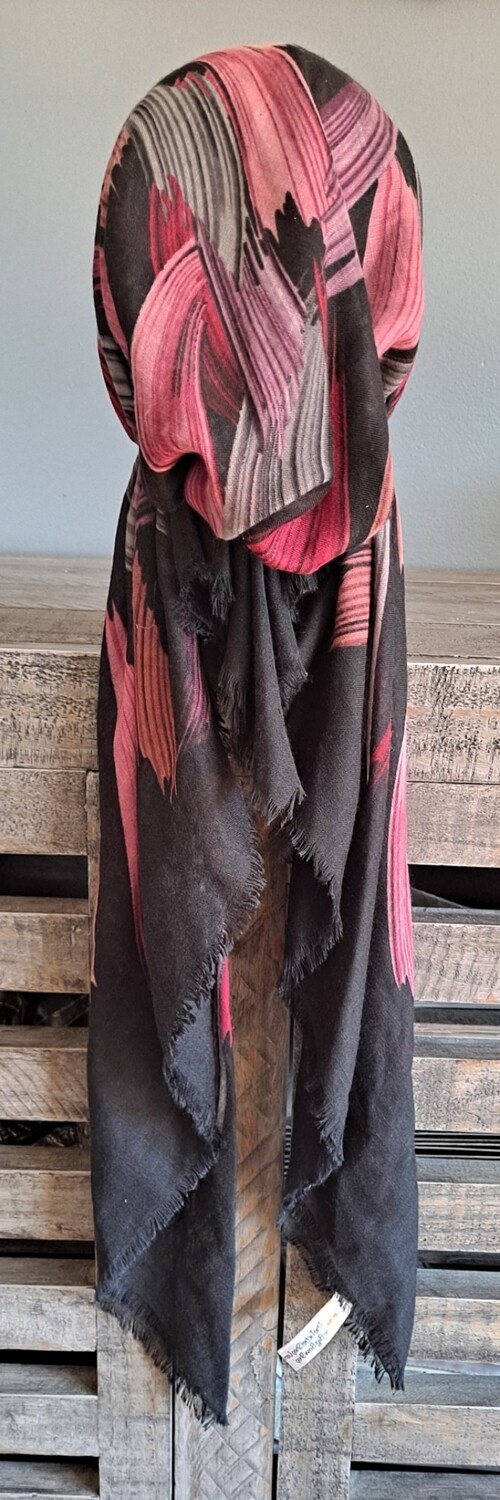 Black/pink - Falls' best  - soft fringes pretied tichel