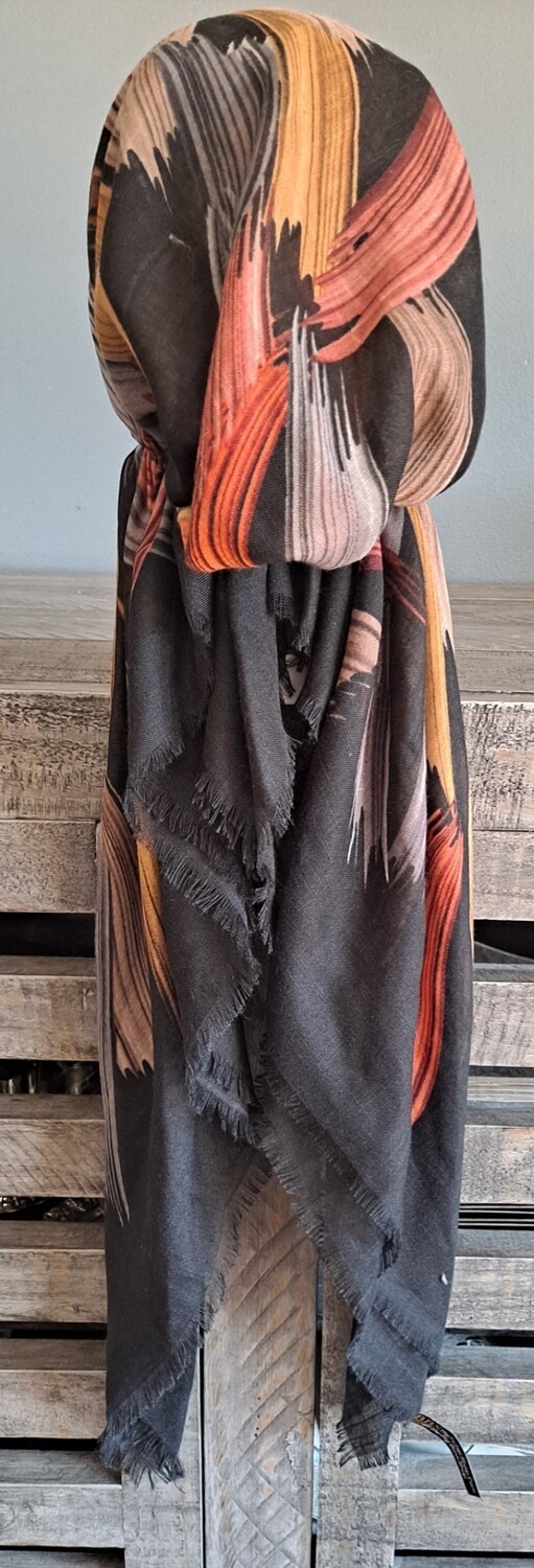 Black/orange - Falls' best  - soft fringes pretied tichel