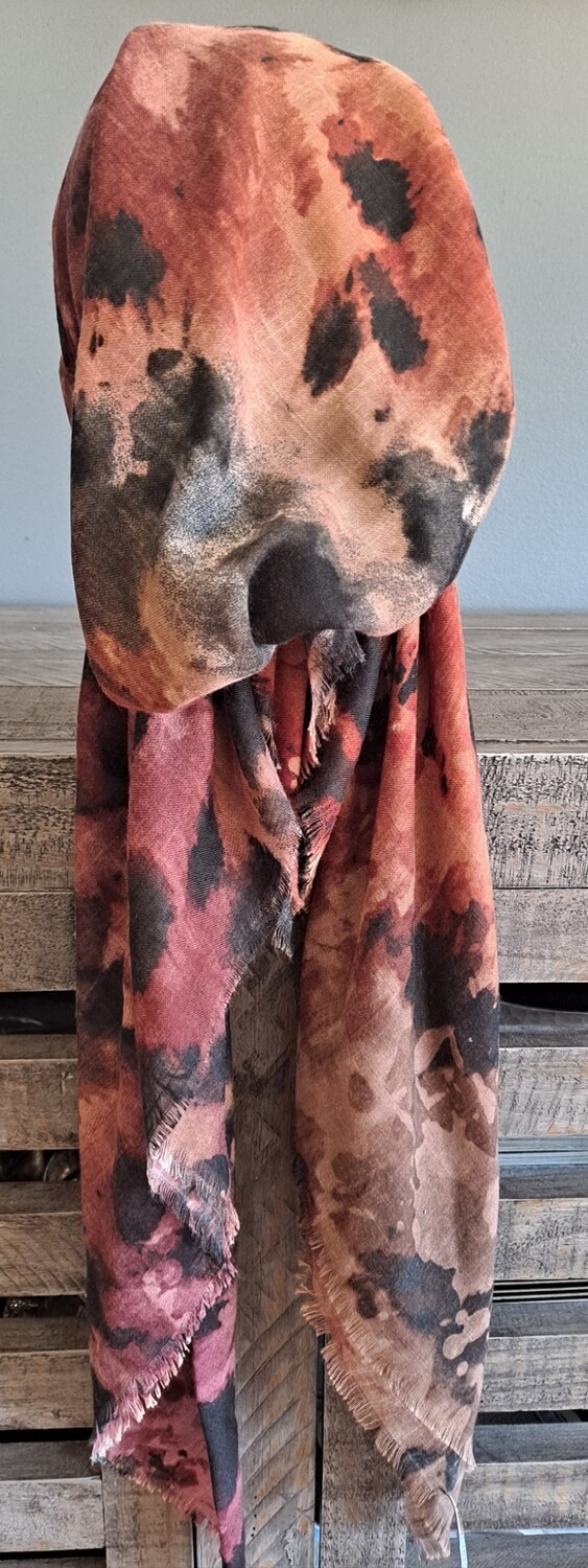 With raspberry multicolored  - soft fringes pretied tichel w/band sewn in (BBS)