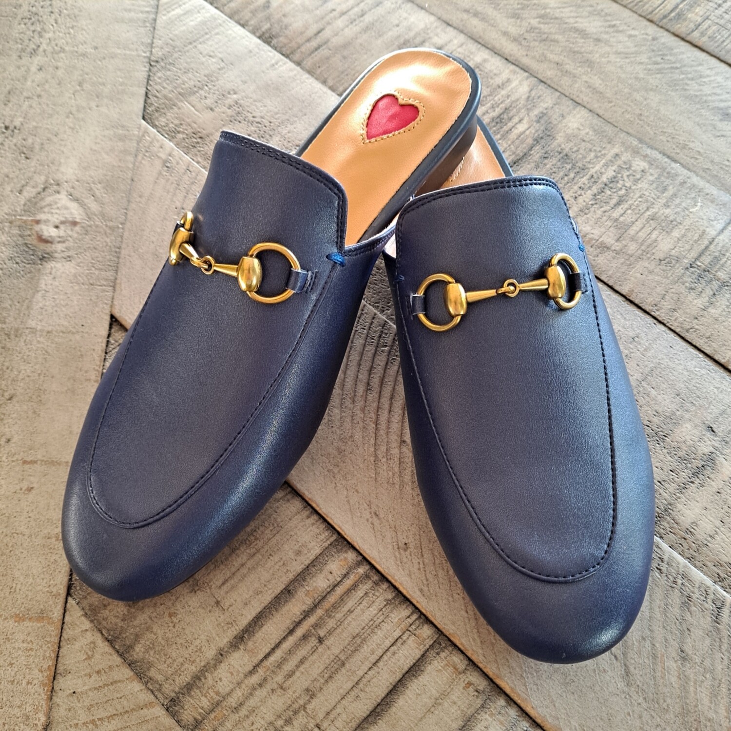 Purplish navy leather mules