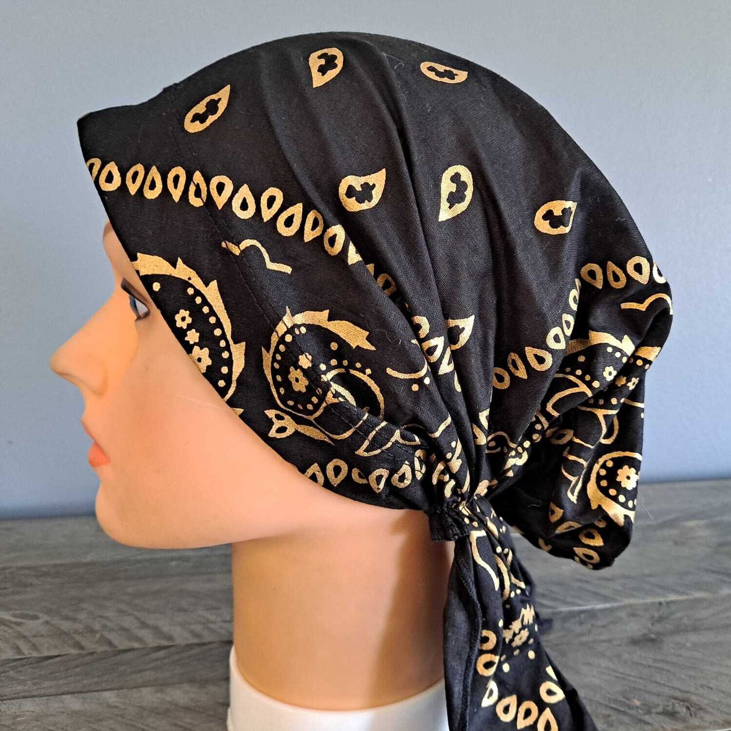 Pre tied bandana black w/gold