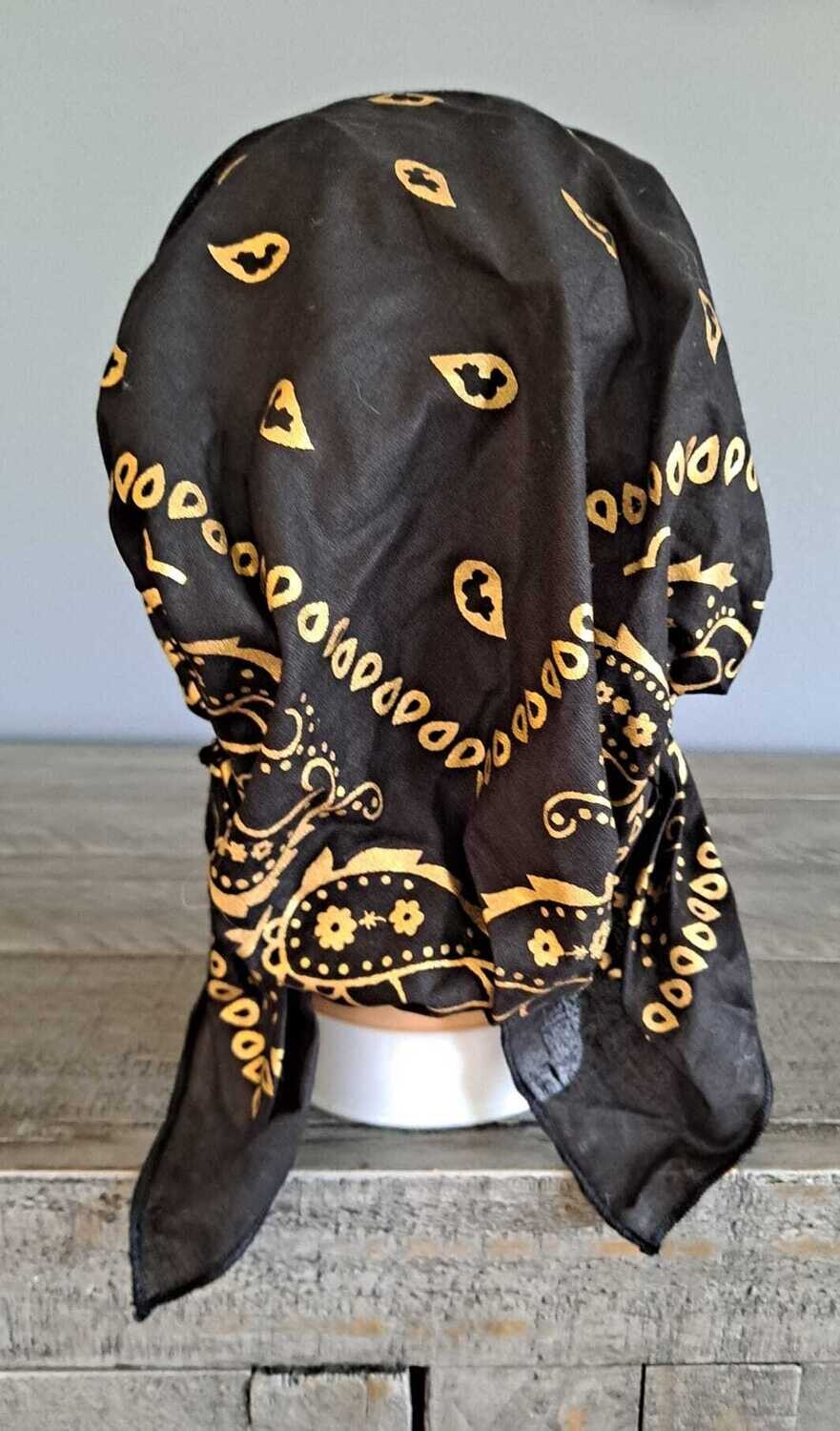 Pre tied bandana black w/gold