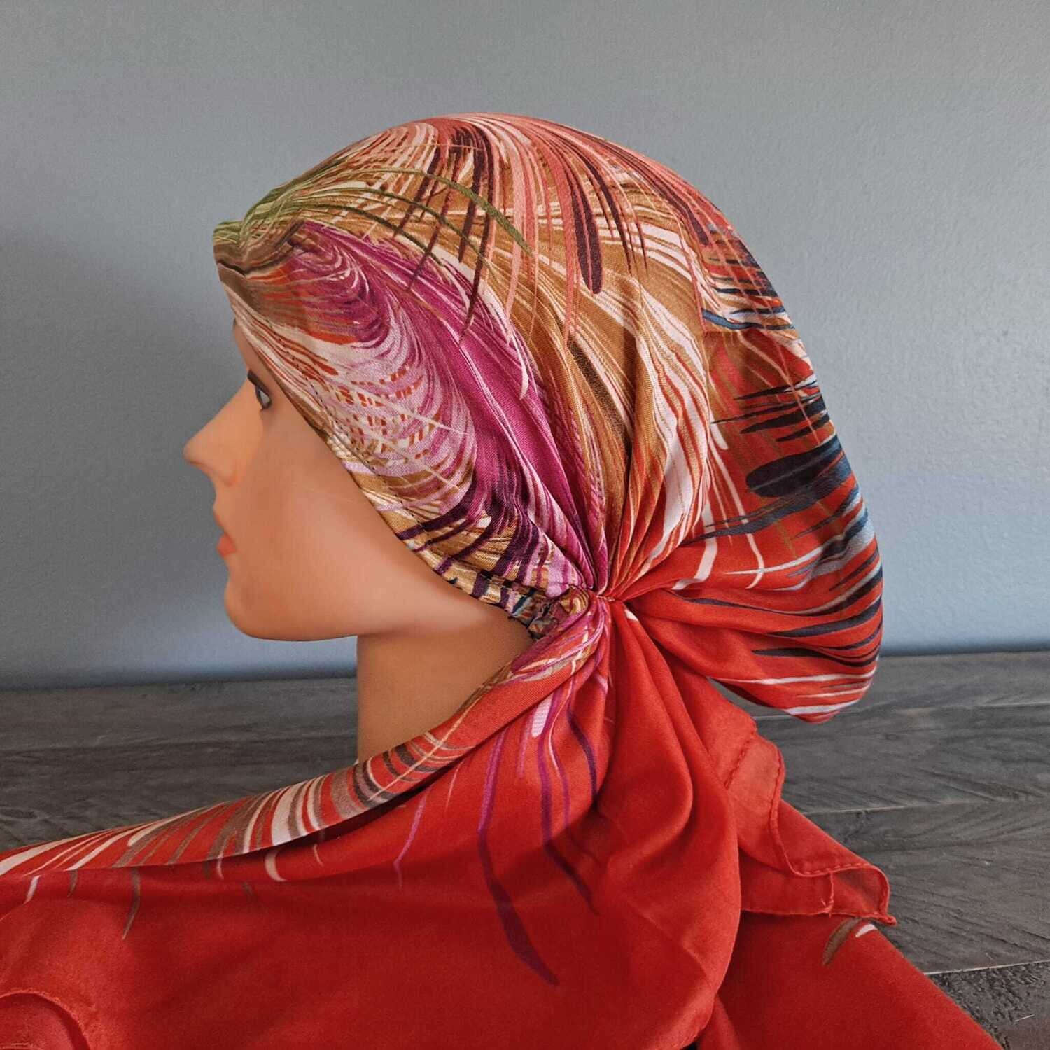 Red - bright Turkish pretied tichel w/band sewn in (BBS)