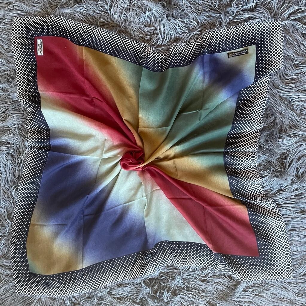 Navy/white - Turkish head scarve w/soft fringes