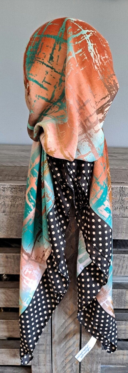 Black/tan - bright Turkish pretied tichel w/band sewn in (BBS)