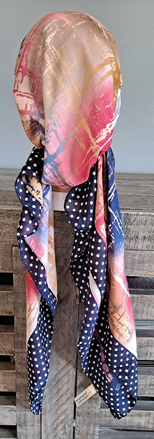 Navy/white - bright Turkish pretied tichel w/band sewn in (BBS)