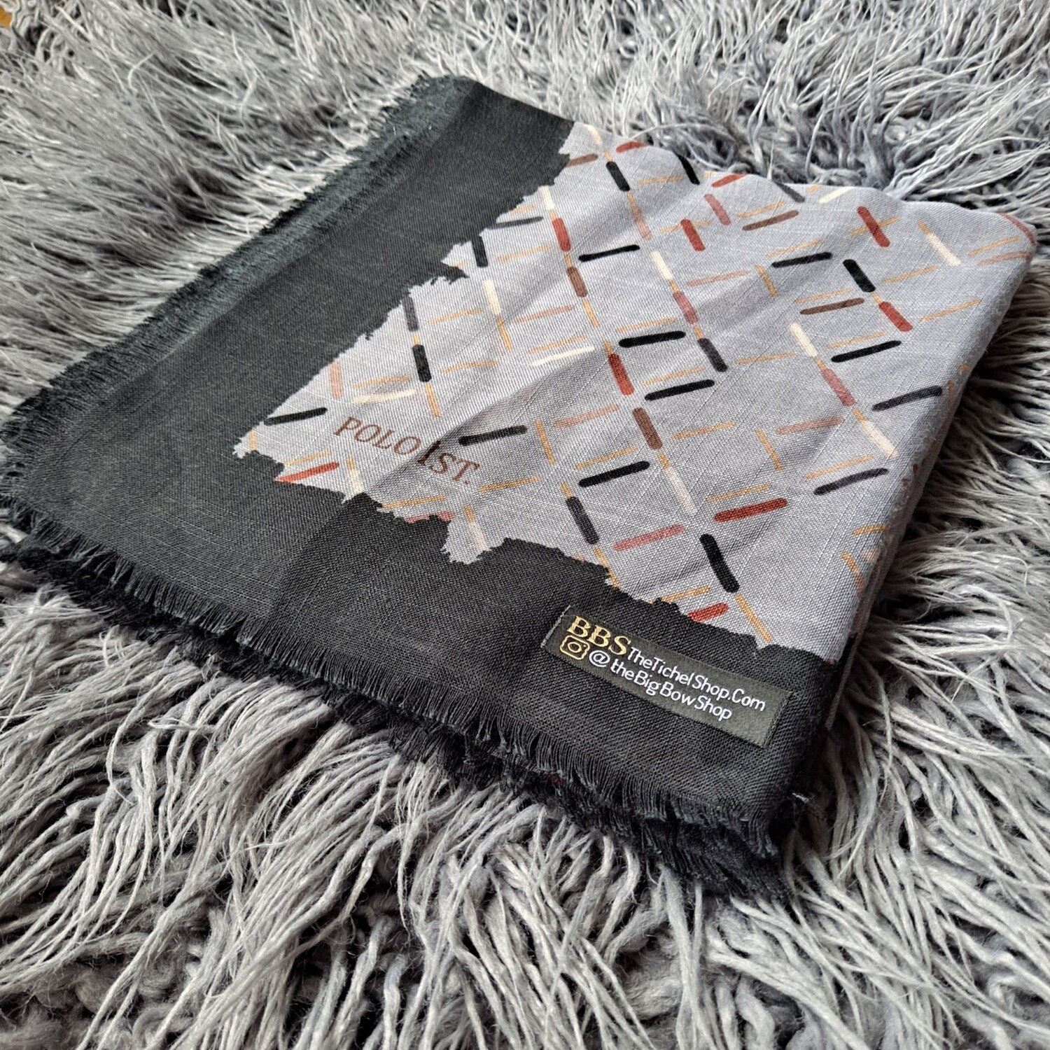 Black/gray - squares soft fringes tichel