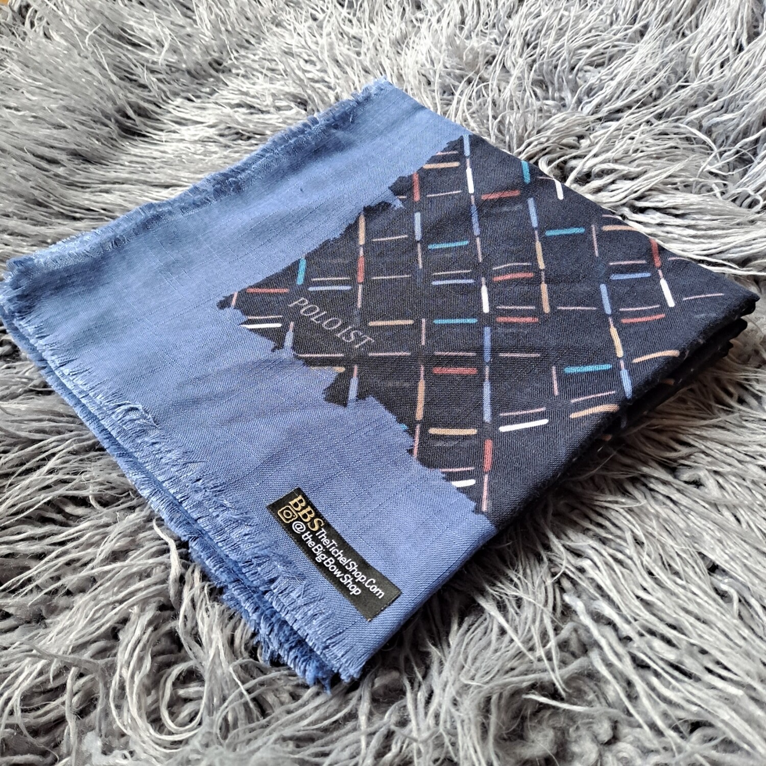 Denim/navy - squares soft fringes tichel