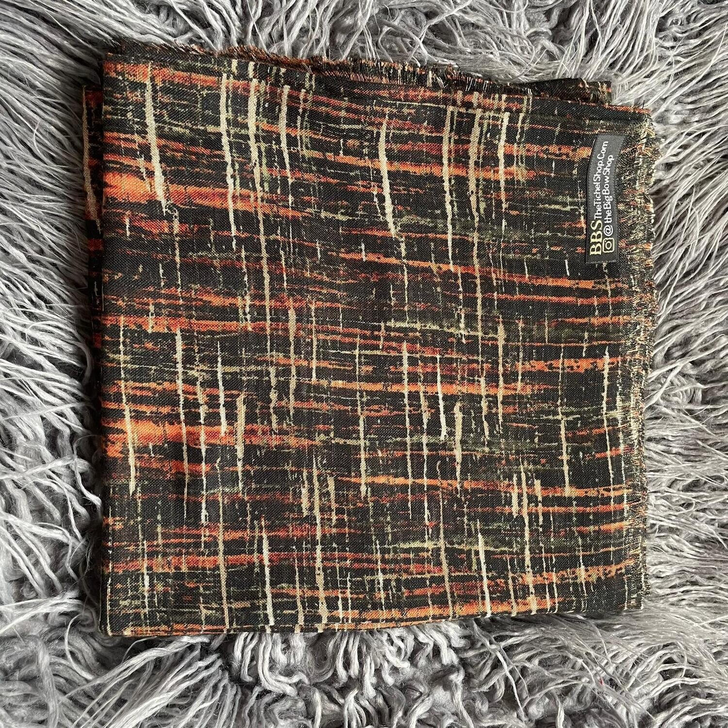 Black/orange/green - lines patterned soft fringes tichel