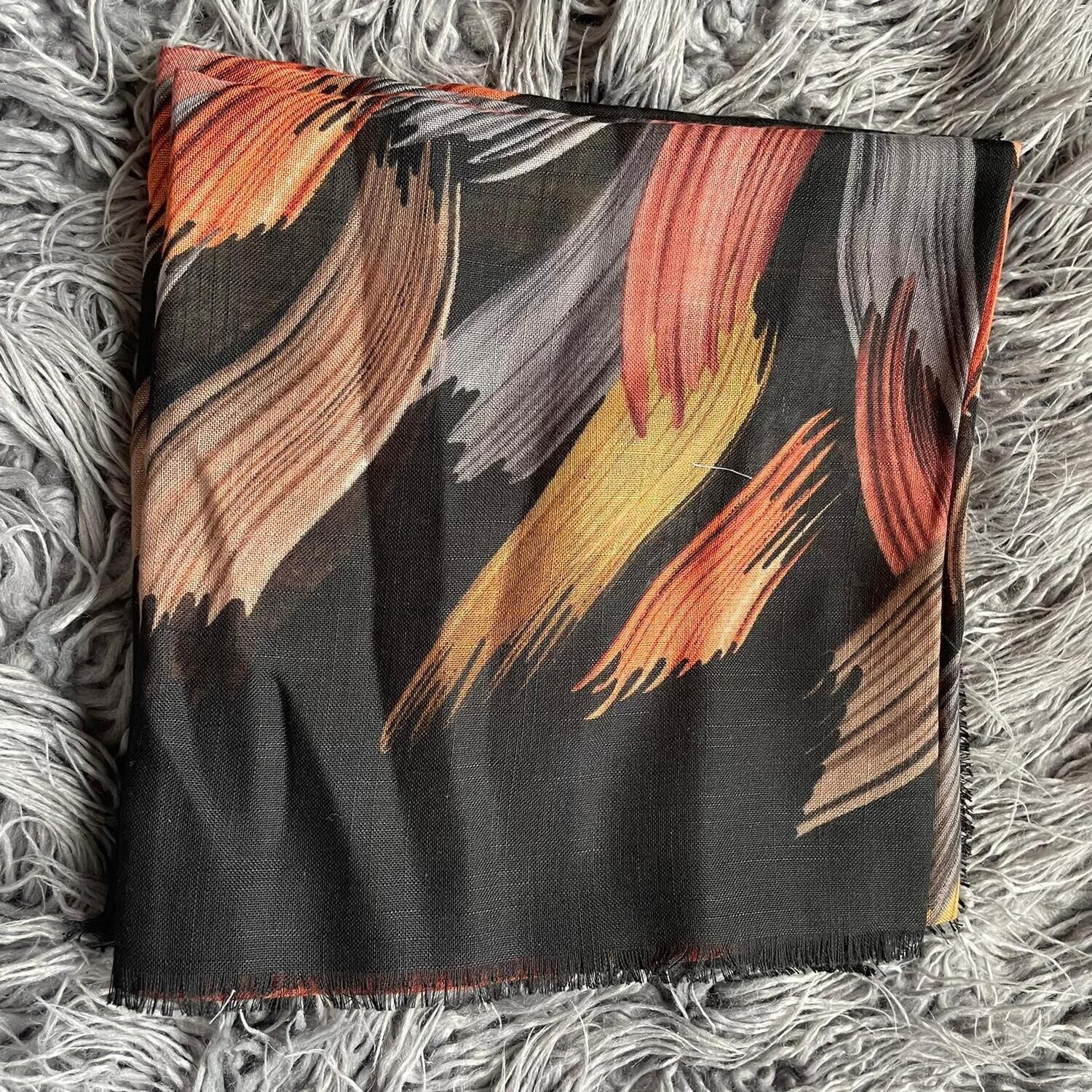 Black/orange  - Fall feathers soft fringes tichel