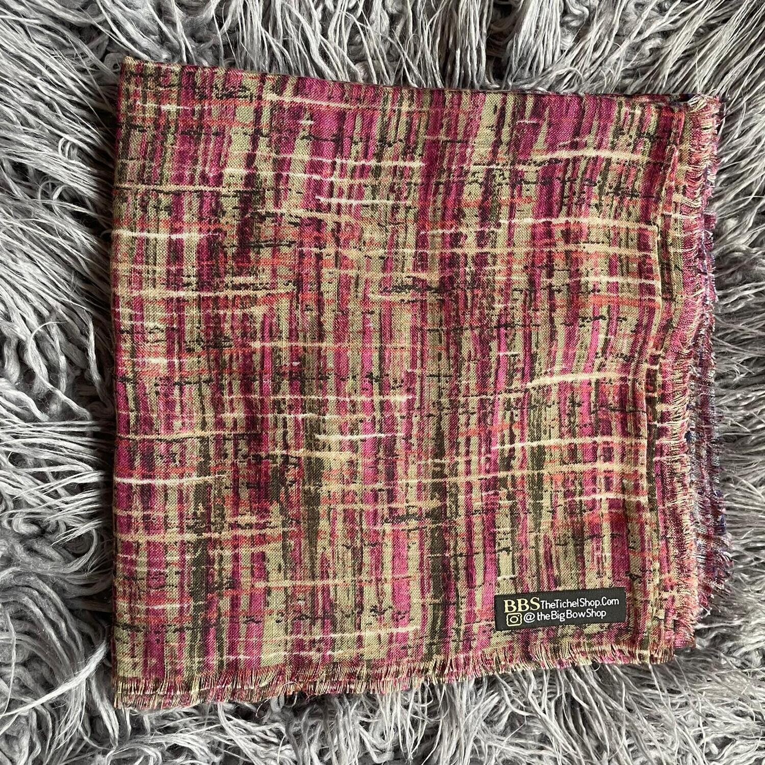 Olive - lines patterned soft fringes tichel