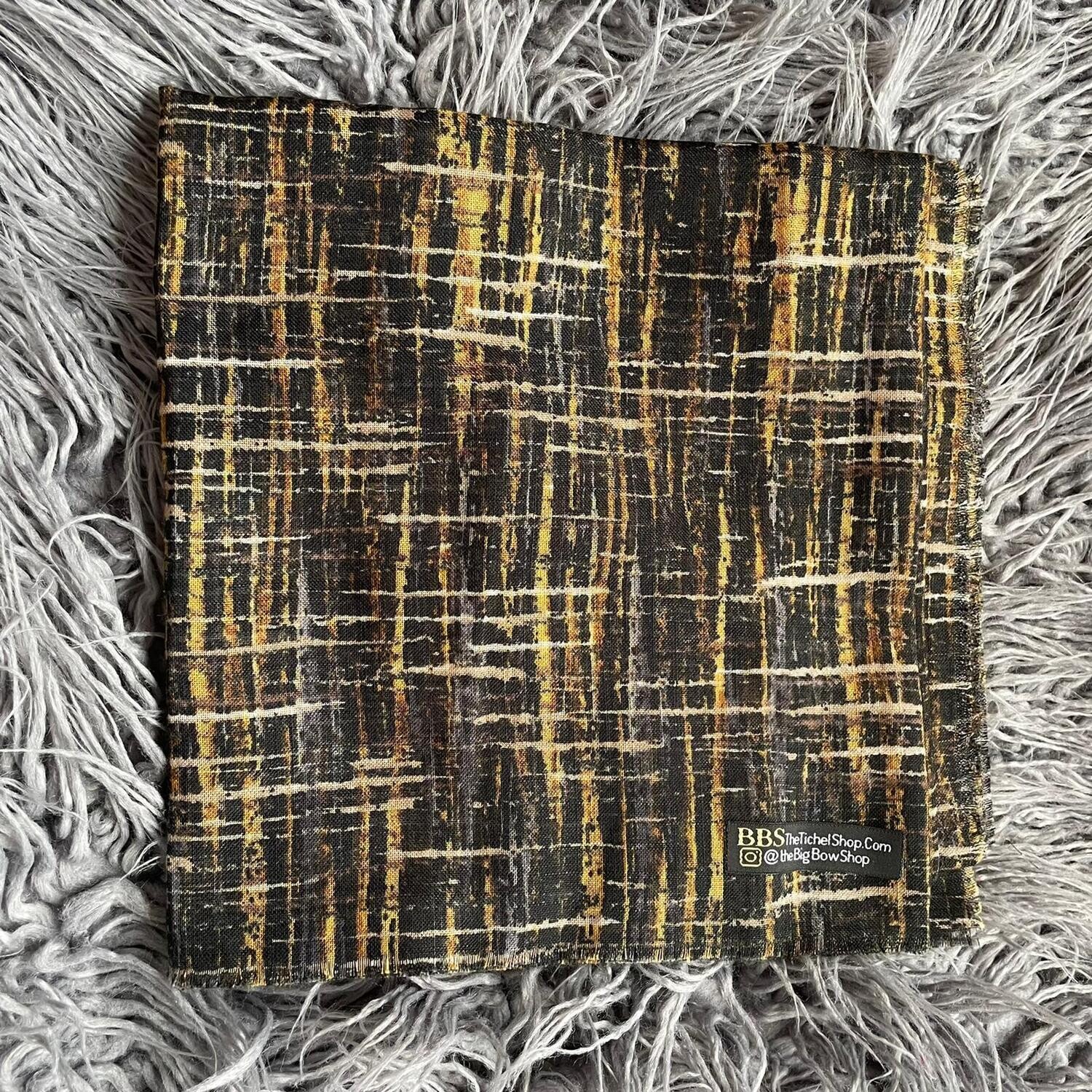 Black/gold - lines patterned soft fringes tichel