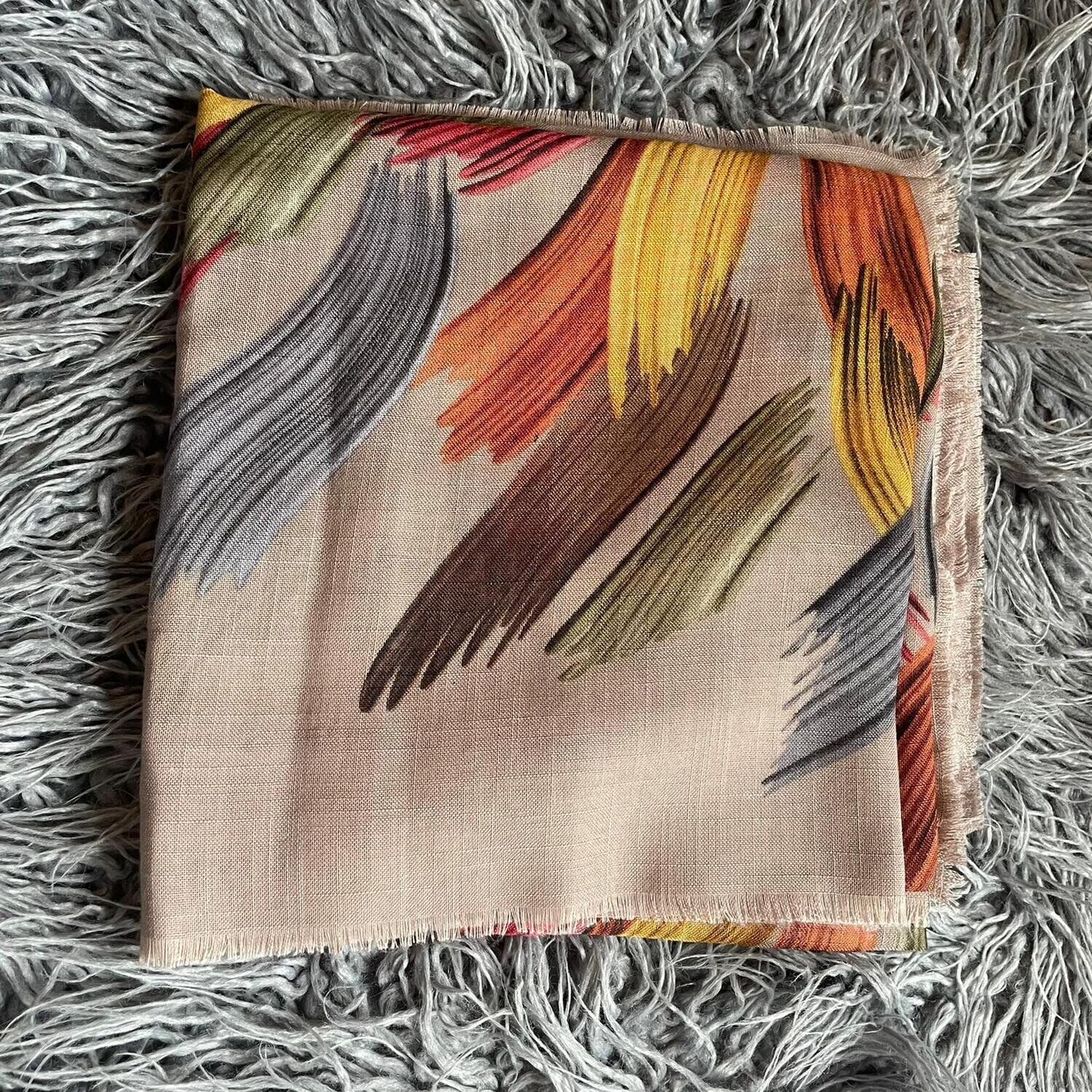 Tan/orange  - Fall feathers soft fringes tichel