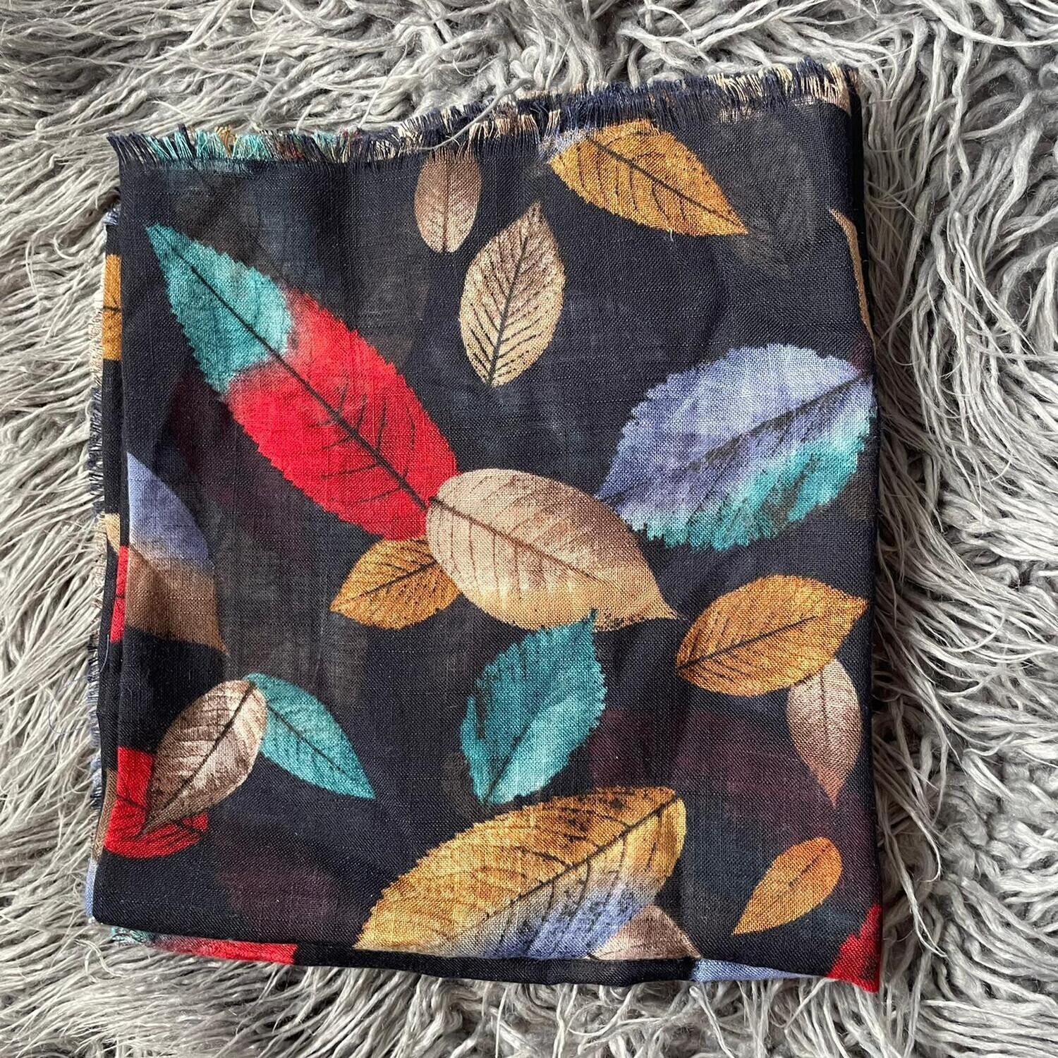 Navy - Fall leaves soft fringes tichel