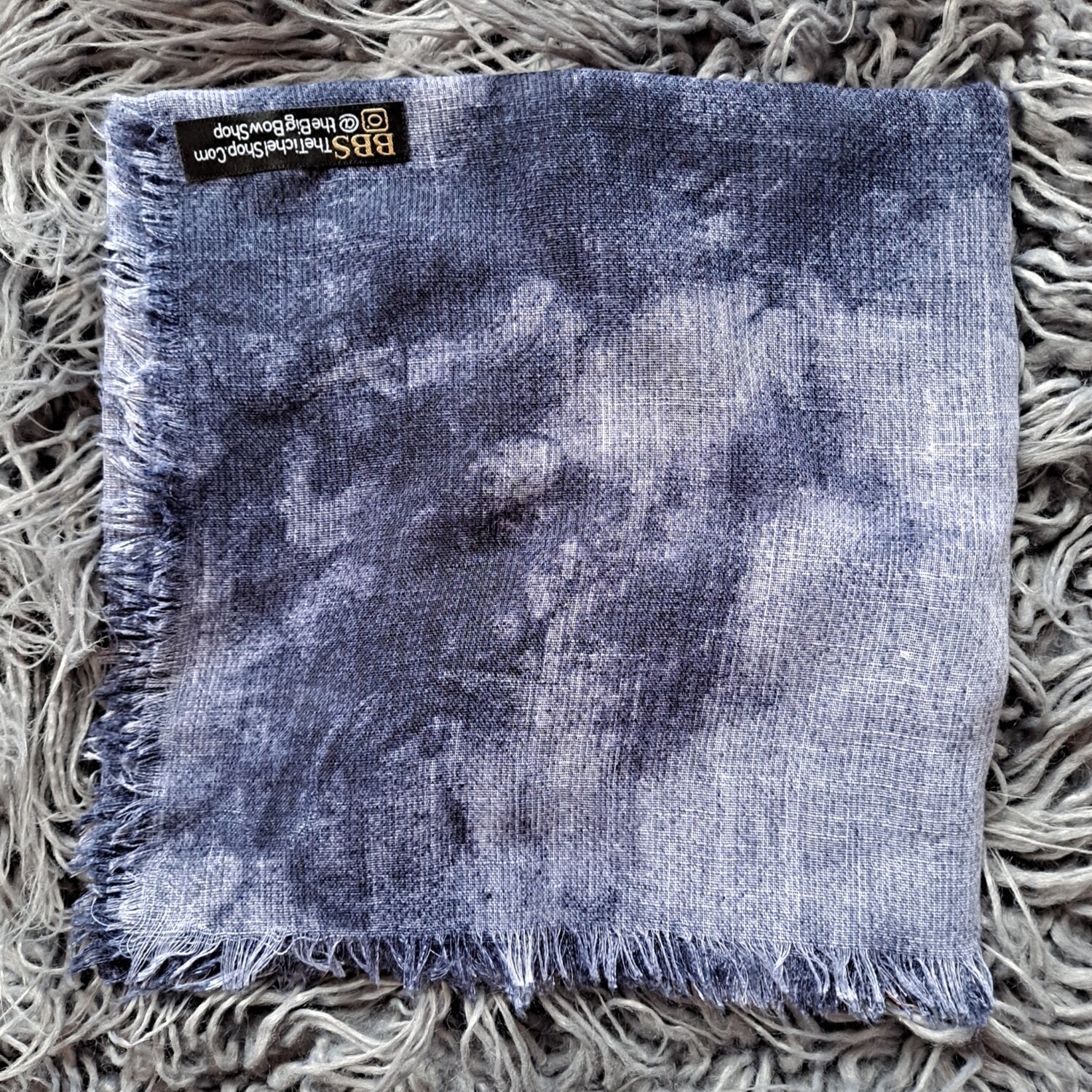 Purplish denim tie dyed fringed tichel
