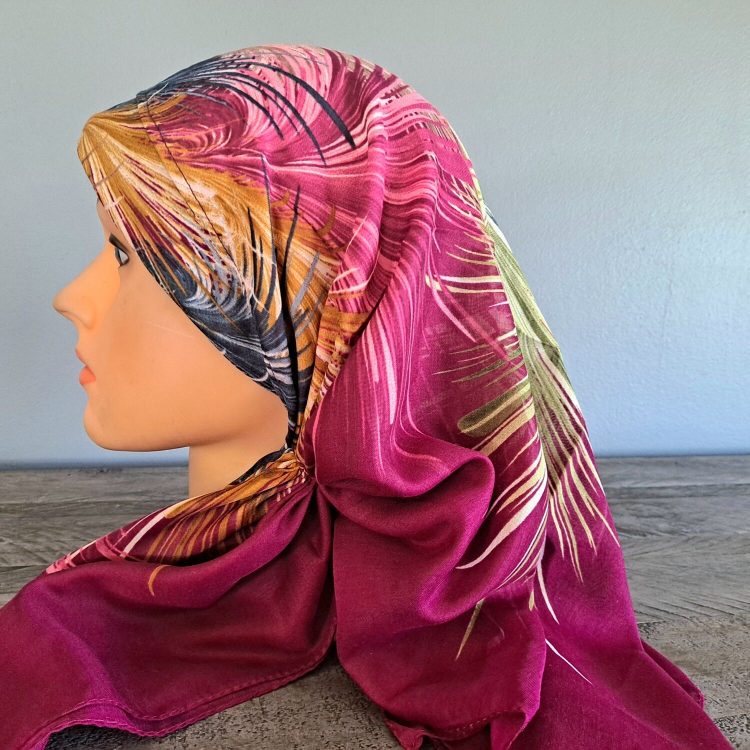 Beautiful magenta long back pre-tied kerchief w/band sewn in  - Turkish thin material