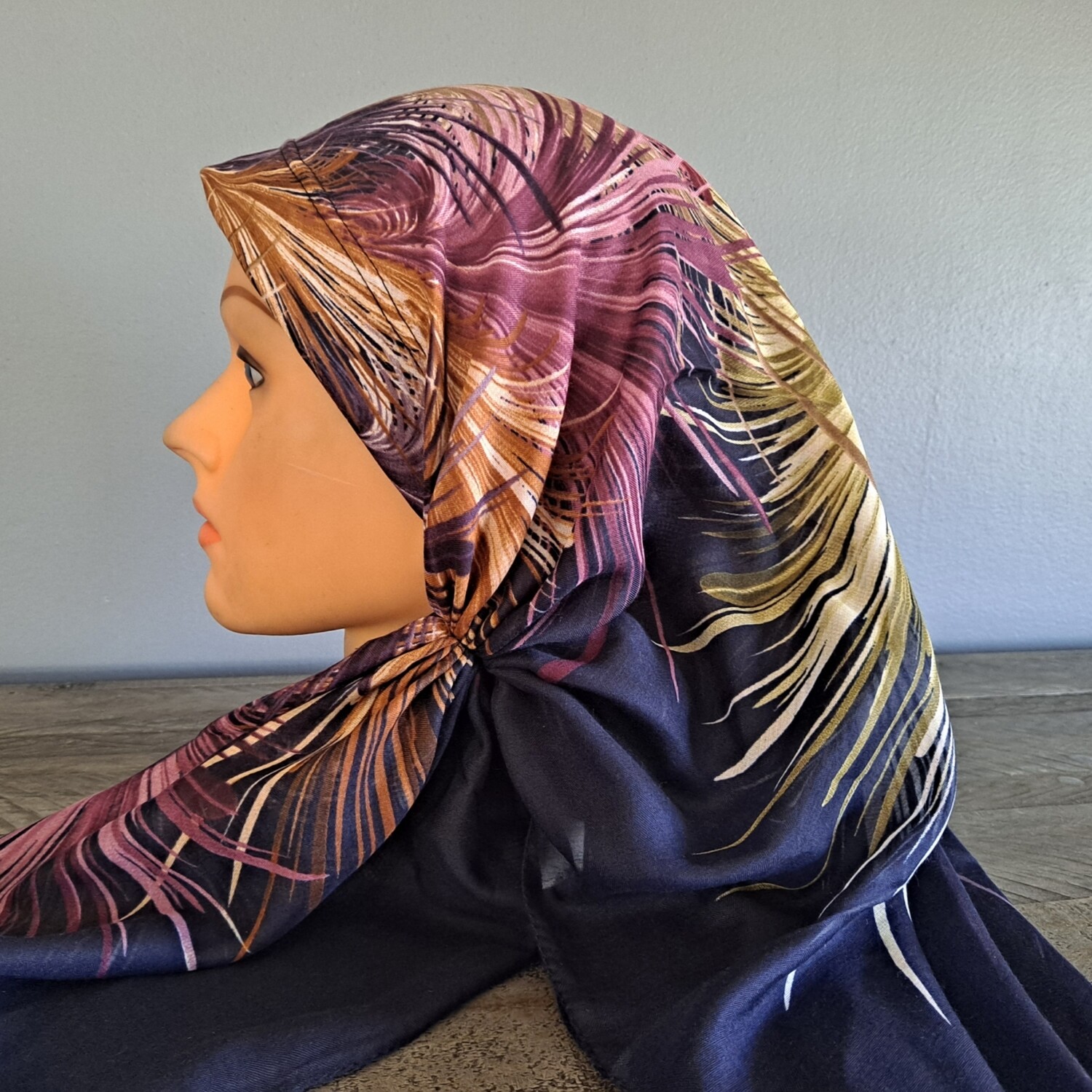 Beautiful navy long back pre-tied kerchief w/band sewn in  - Turkish thin material