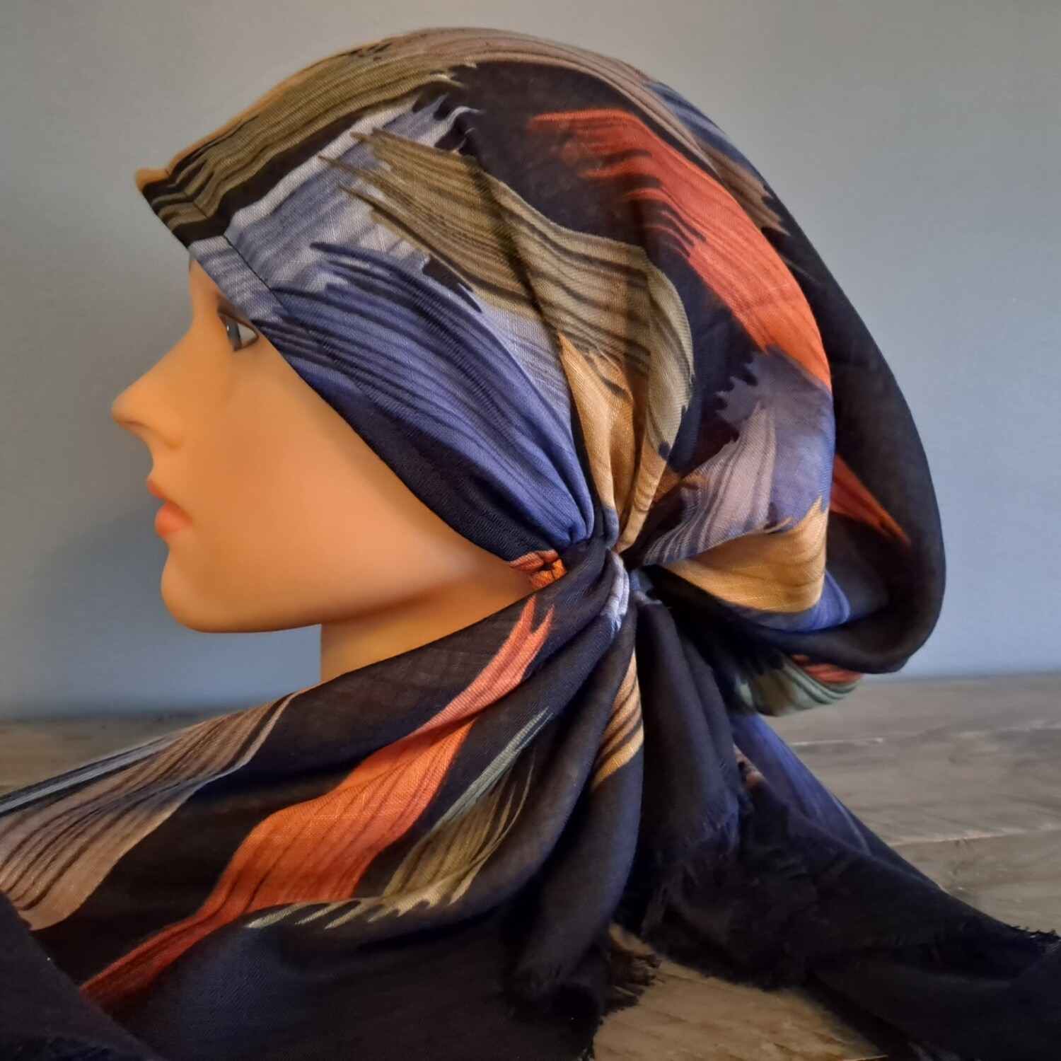 Navy/multicolored - Falls&#39; best  - soft fringes pretied tichel